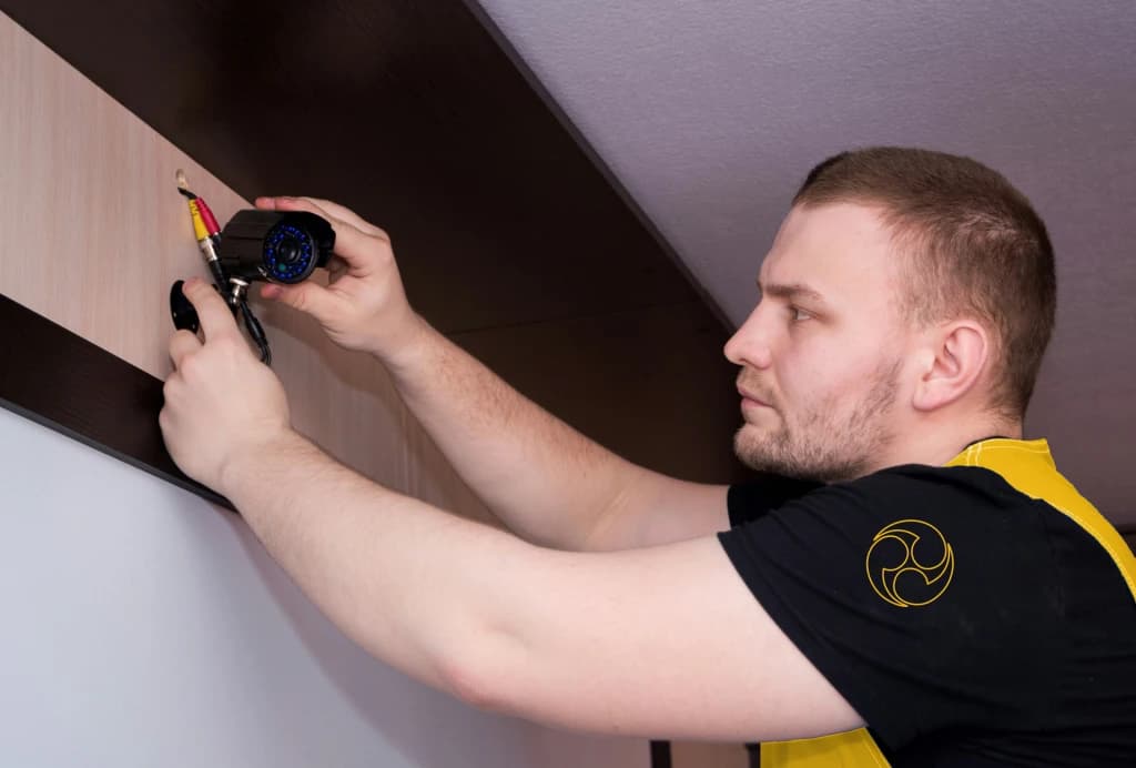 Técnico de IM Seguridad Total instalando una cámara de seguridad